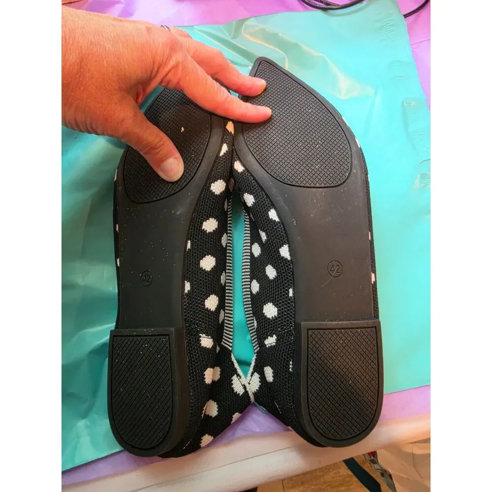 Women's Canvas Washable Shoes- Black with White Polka Dots- Size 9